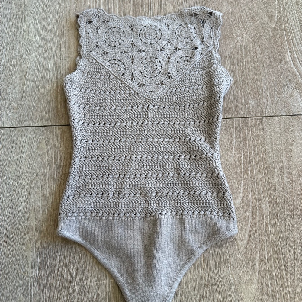 Abercrombie Beige Crochet bodysuit